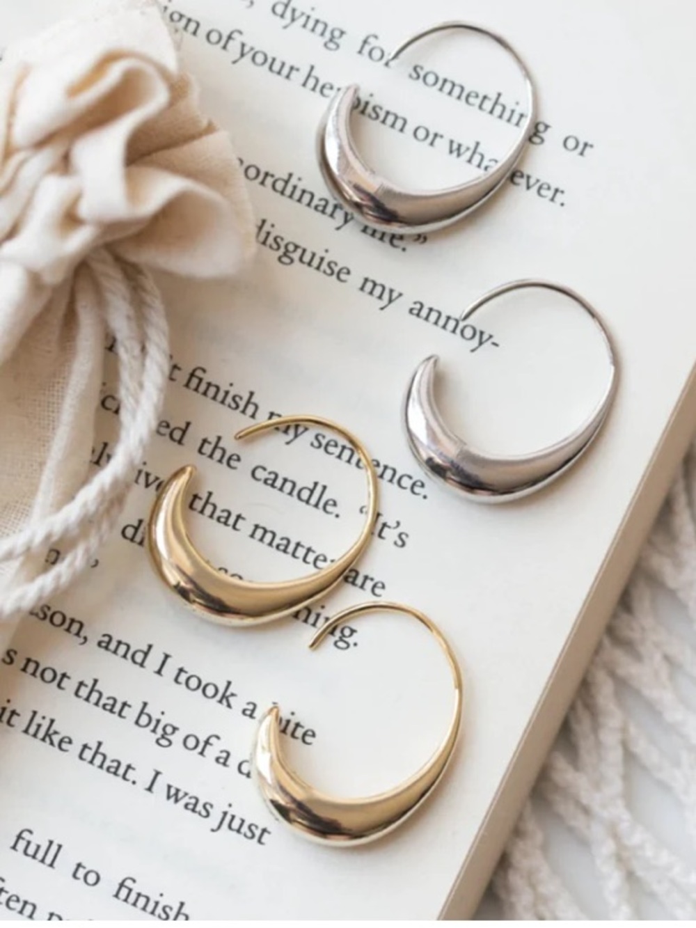 Stainless Steel Plated Golden Curved Drop Hoop Earring Crescent Hoop Earrings
